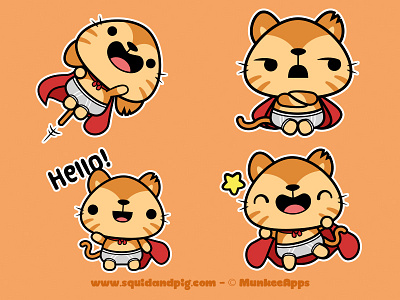 Supergato Stickers for Munkee Apps 04 app cat chibi cute kawaii mobile squidandpig stickers superhero
