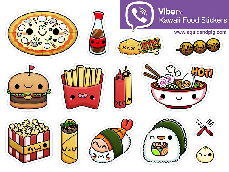 Kawaii Food Stickers for Viber 01 by Squid&Pig on Dribbble