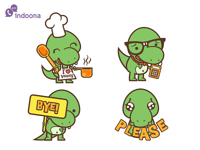 Chuck the T-Rex Stickers (2) for indoona app app chibi cute dinosaur kawaii mobile stickers t rex