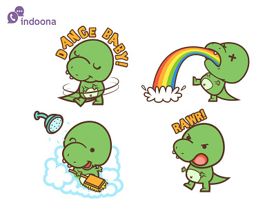 Chuck the T-Rex Stickers (3) for indoona app app chibi cute dinosaur kawaii mobile stickers t rex