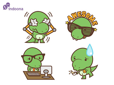 Chuck the T-Rex Stickers (4) for indoona app app chibi cute dinosaur kawaii mobile stickers t rex