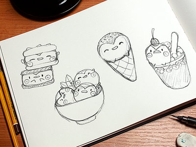 Creamberry Mascot Sketches cute icecream kawaii logo mascot penguin shop yuru yuru chara ゆるキャラ 可愛い