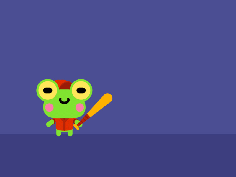 Baseball Froggie | YOUNOW Lottie animation animation app baseball bat cute frog gif kawaii lottie mobile svg svg animation vector