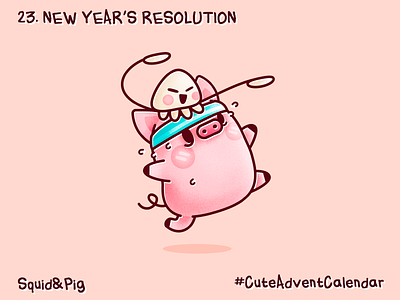 23. New year’s resolution #CuteAdventCalendar christmas cute kawaii new year pig run sport squid stickers vector xmas