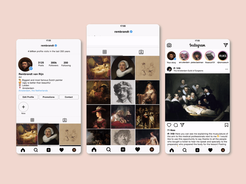 Rembrandt's Instagram animation art history graphic design instagram motion art motion design motion graphic rembrandt ui