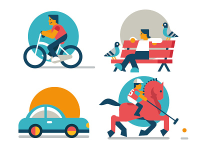 Icons bike car cocografico flat icons illustration recreation vector