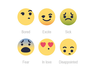 Facebook Reactions! bored disappointed emojis excite expressions facebook fear icons love reactions sick