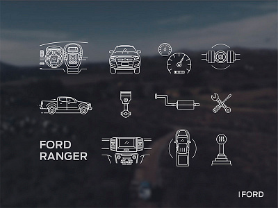 Ford Ranger animation bullets car car icons ford graphic icons set illustration line icons mecanic stroke