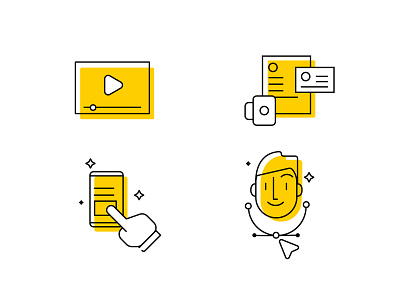 Icons Set animation app branding character design design funny graphic icon icons illustration logo simple stroke ui ux vector website yellow yellow logo