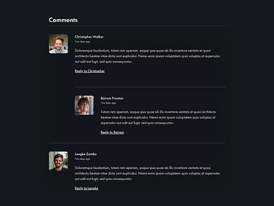 Blog Comments v2 Dark Mode article blog blog design blog post blogger blogging commenting comments communication community dark dark app dark mode dark theme dark ui home homepage minimal post reviews