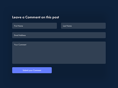 Blog Comment Form v2 Dark Mode blog blog design blog post blogger branding button button design dark dark app dark mode dark theme dark ui form form design form field forms homepage homepagedesign minimal submit