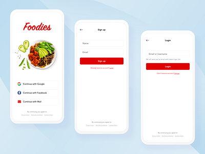 Food App - Sign Up and Login android app branding facebook food google hotel hotel branding ios iphone login login page mail mobile mobile ui restaurant sign up signup trending ux