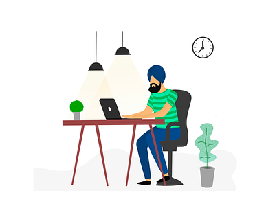 Working Men adobe illustrator chair illustraion laptop lights pot sikh table working workspace