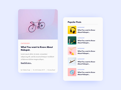 Blog Listing Post and Recent Posts appdesign author blog calendar category dailyui date gradient minimal popular post readtime time webdesign