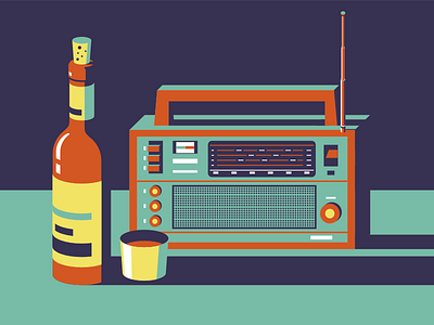 Ocean&wine design flat graphics illustration old past time radio wine
