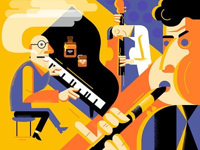 Jazz fire art flat graphics illustration jazz music musicians people vector
