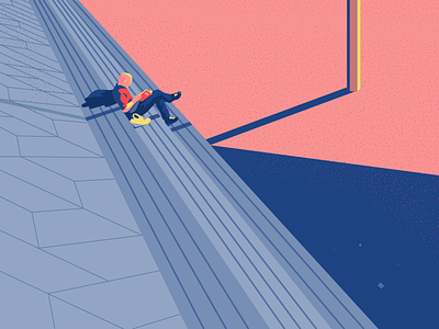 Man on the stairs character composition experiment graphic illustration