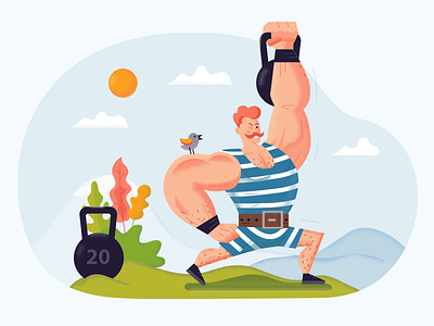 Strongman athlete character fun graphics healthy illustration scene sport vector