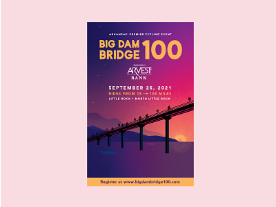 Big Dam Bridge 100 Poster - 2021 bicycle bridge gradient illustration poster race sky