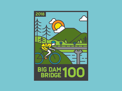 Big Dam Bridge 100 2018 badge bicycle bike bridge cycling line logo minimal mountain nature race sun
