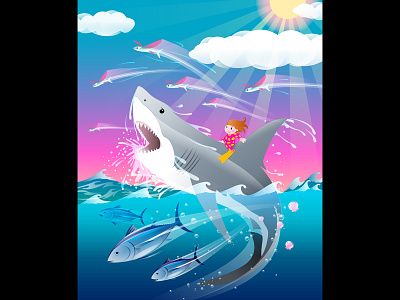 The Shark Hunter art illustration vector