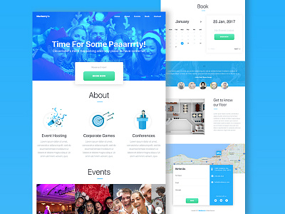 Murberry's booking event games landing party ui ux website