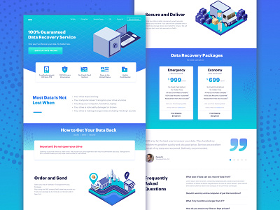 Data Recovery Landing Page contact data illustration landing page popular pricing testimonial trending