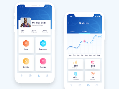 Sports app exploration animation app clean design flat illustration ios iphone mobile profile sport ui