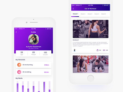 Profile screen for Fitness App app apps fitness interface ioevent iphone mobile profile purple s social