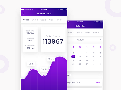 Achievements Screen design for Fitness App app apps fitness interface ioevent iphone mobile profile purple s social