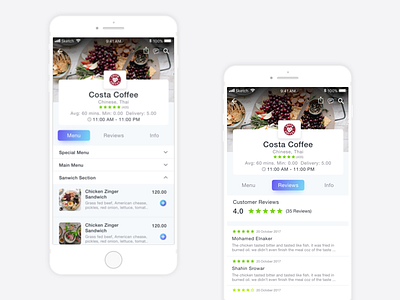 Customer Reviews Screen apps food interface iphone mobile restaurant reviews