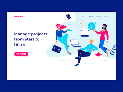 WorkPro Landing page Design clean colorful illustration landingpage minimal project management ui uidesign ux webdesign website