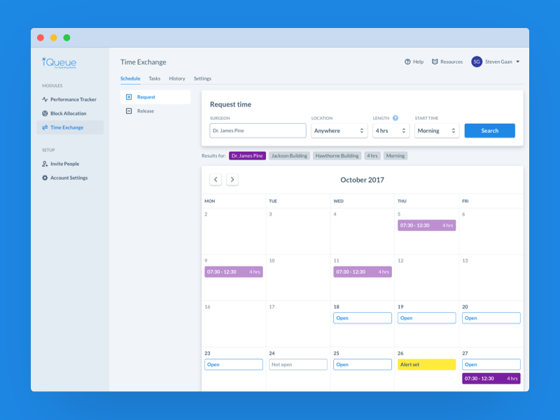 Scheduling time for surgeons by Steven Gaan on Dribbble