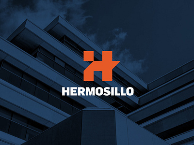 Hermosillo logo design architecture blue building construction design firm idenity logo orange