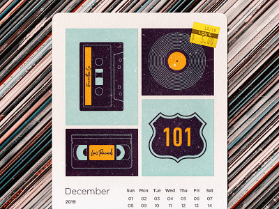 Lou's Records Calendar albums calendar concert design illustration letterpress mailer minimal monoline music photography postcard records rock
