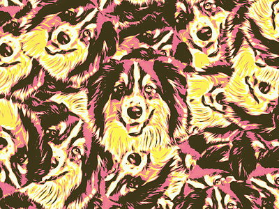 Frankie the Floofer Pattern art color dog drawing halftone illustration pattern pink puppy repeating skate vector vintage yellow