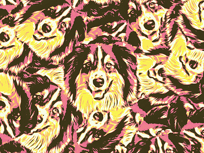 Frankie the Floofer Pattern art color dog drawing halftone illustration pattern pink puppy repeating skate vector vintage yellow