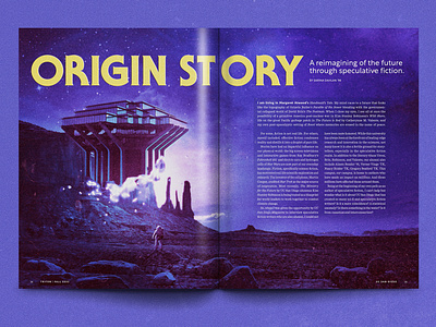 UC San Diego Magazine Sci-Fi Spread book composite design editorial fiction illustration magazine purple sci fi science space texture typography university vintage yellow