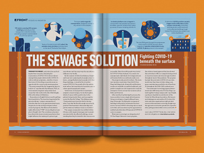 Sewage Solution Infographic Layout blue care covid covid 19 data design editorial fun health illustration infographic interactive magazine orange science university