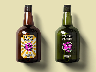 Rad Tiger Kombucha Bottles bottle mockup brand design branding kombucha kombucha bottle kombucha brand mockup