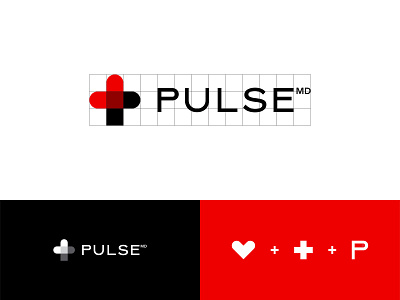PulseMD badge branding creative cross grid icon identity logo logofavs logoinspiration logolearn mark medical minimalist vector