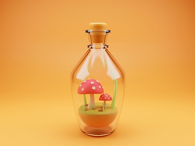 3d_瓶中蘑菇 3d design illustration