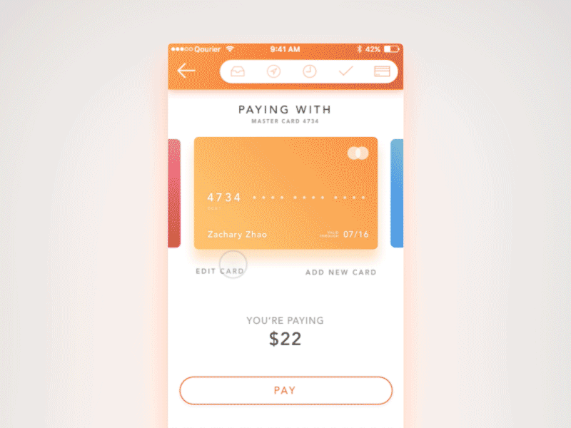 Payment Animation animation app card credit gif ios native orange pay payment ui ux