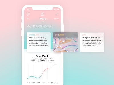 Bite size ideas - UI Design blue gradient holographic icon interface ios iphone x line pastel pink ui ux