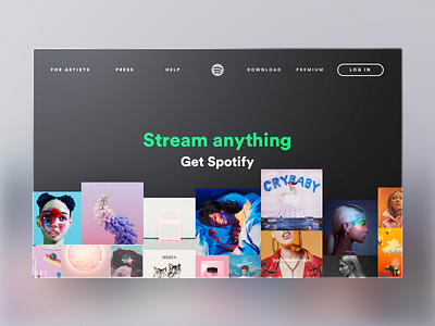 Spotify Landing page - UI Design blur dark dark ui green landing minimal music music album simple spotify ui web web design web page