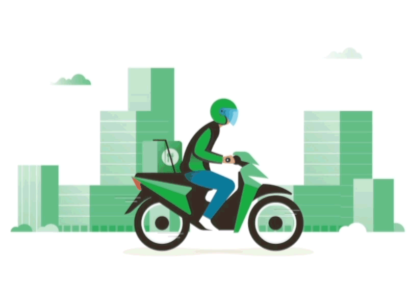 Grabfood - Driver on the road animate animation bike delivery driver gif grab green illustration logo loop parallax road ui
