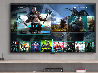 Sony PlayStation 5 UI concept assasinscreed concept design figma game games gaming home modern playstation playstation 5 playstation5 product design ps5 sony tv ui user interface