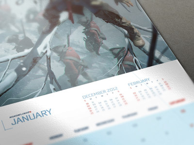 Assassin's Creed 2013 Calendar ac3 aciii altair assassin assassinscreed blue calendar connor kenway creed etzio minimal month red stealth ubisoft