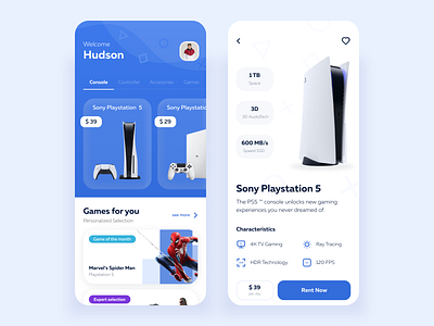 Video Game Console Rental App design minimal ui