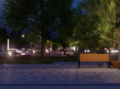 Park Night Shot 3dsmax autocad design illustration lumion modeling renders walkthrough